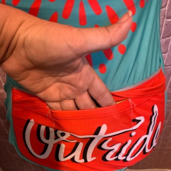 “Outride” Teal Layered Cycling Bra-Top Tank - Picture 5 of 10